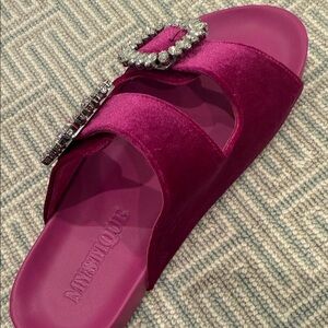Mystique Boutique Fuchsia Velvet Sandals with Crystal Accents